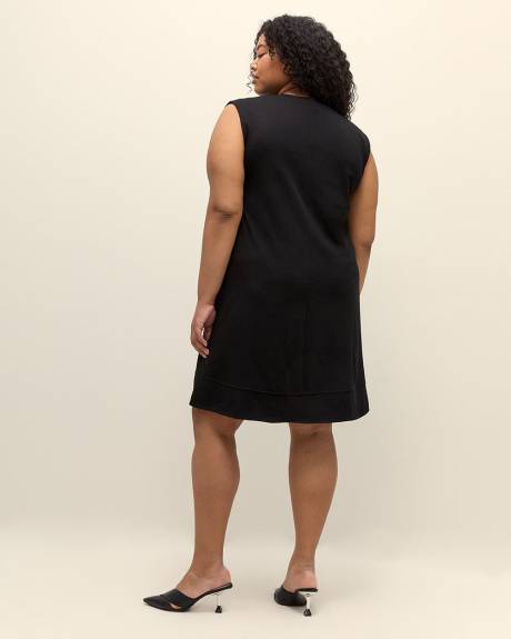 Robe noire évasée sans manches avec poches, tissu responsable