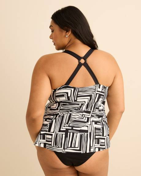V-Neck Tankini Top with Black Ring Detail