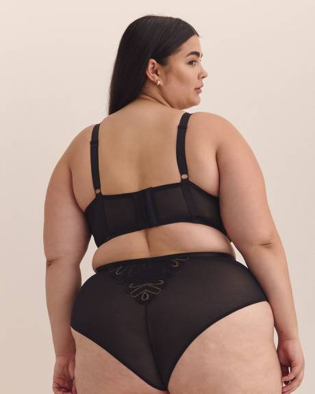 Sexy Underwire Black Embroidered Longline Balconette Bra - Déesse Collection