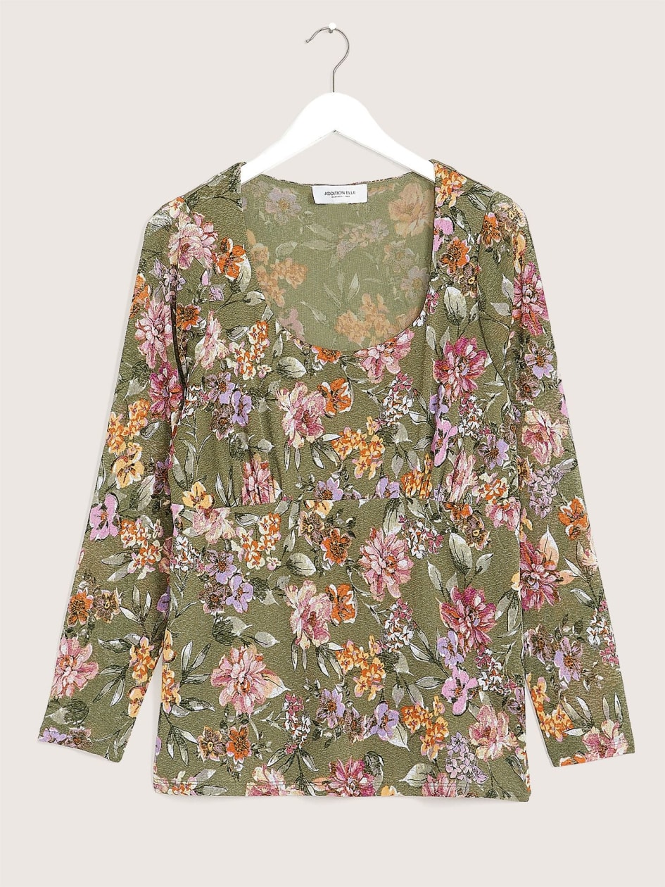 Floral Square-Neck Fitted Knit Top - Addition Elle