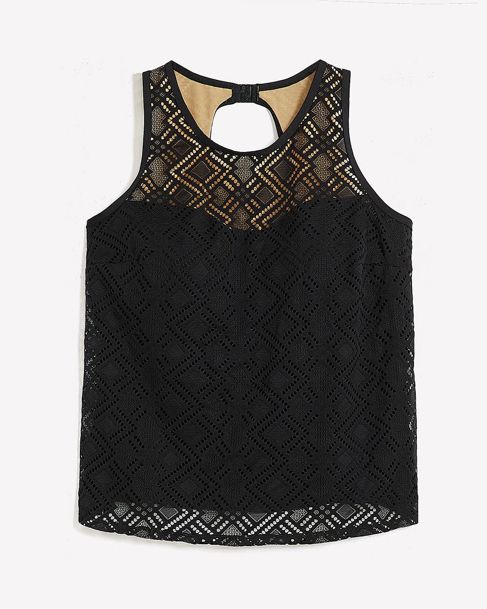 Black Pattern Mesh Tankini Top Penningtons