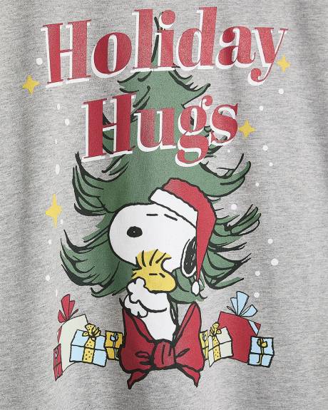 Grey Crewneck Sweatshirt with Holiday Snoopy Print