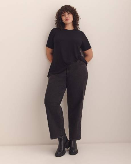 Ribbed Short-Sleeve Swing Top