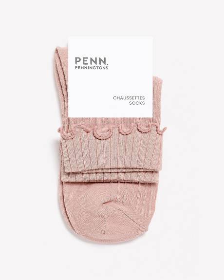 Lettuce-Edge Ribbed Pointelle Ankle Socks