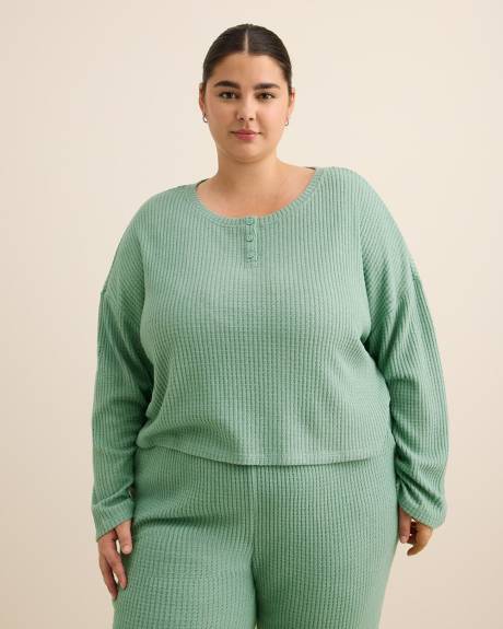 Haut de pyjama court à manches longues en tricot gaufré - ti Voglio