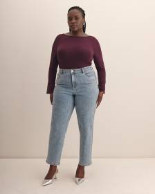 Jean mom taille haute à motif décoratif - Addition Elle Jean mom taille haute à motif décoratif - Addition Elle