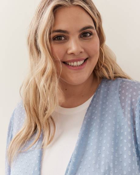 Kimono à pois texturés avec manches mi-longues