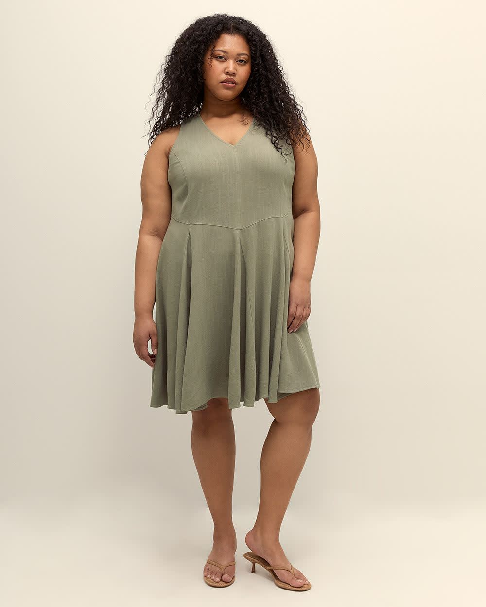 Sleeveless V-Neck Linen Blend Dress