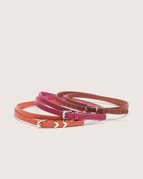 Assorted Colourful Skinny Belts, Set of 3