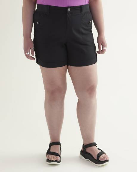 Short en coton noir avec taille côtelée