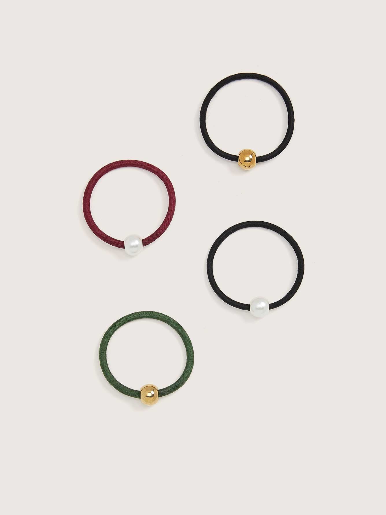 Hair Elastics With Beads and Pearls, Set of 4 In Every Story