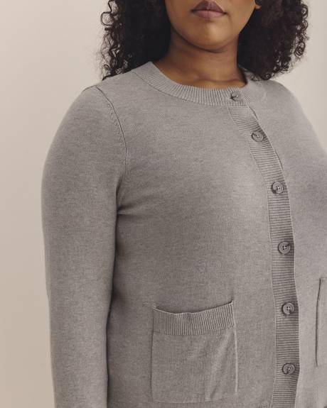 Responsible, Buttoned-Down Cotton Blend Crewneck Cardigan