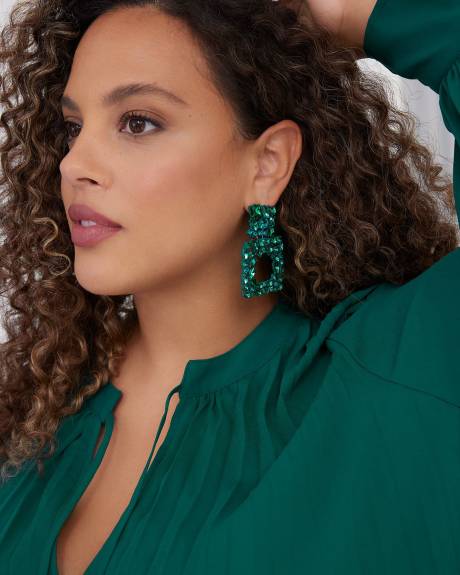 Blue Rhinestones Square Shape Earrings