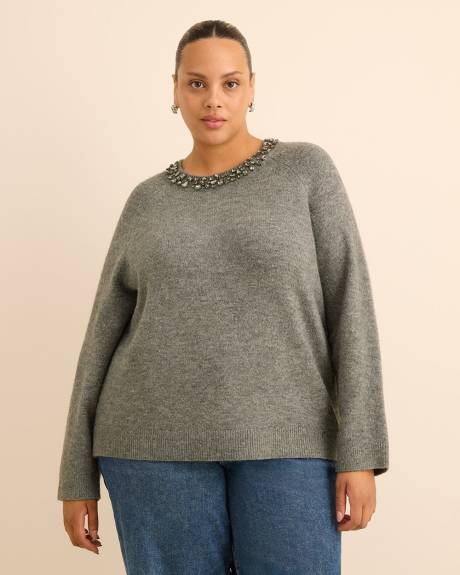 Pull en tricot à col rond avec pierres scintillantes