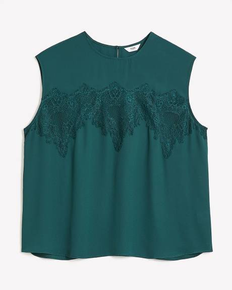 Responsible, Silky Extended-Sleeve Blouse with Lace Appliqué