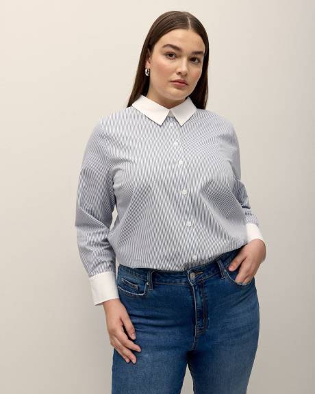 Striped Blue Buttoned-Down Poplin Shirt
