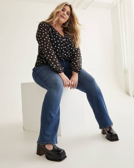 Printed Buttoned Down Blouse with Long Balloon Sleeves