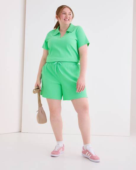 Wide Rib Short-Sleeve Collared Top - Active Zone