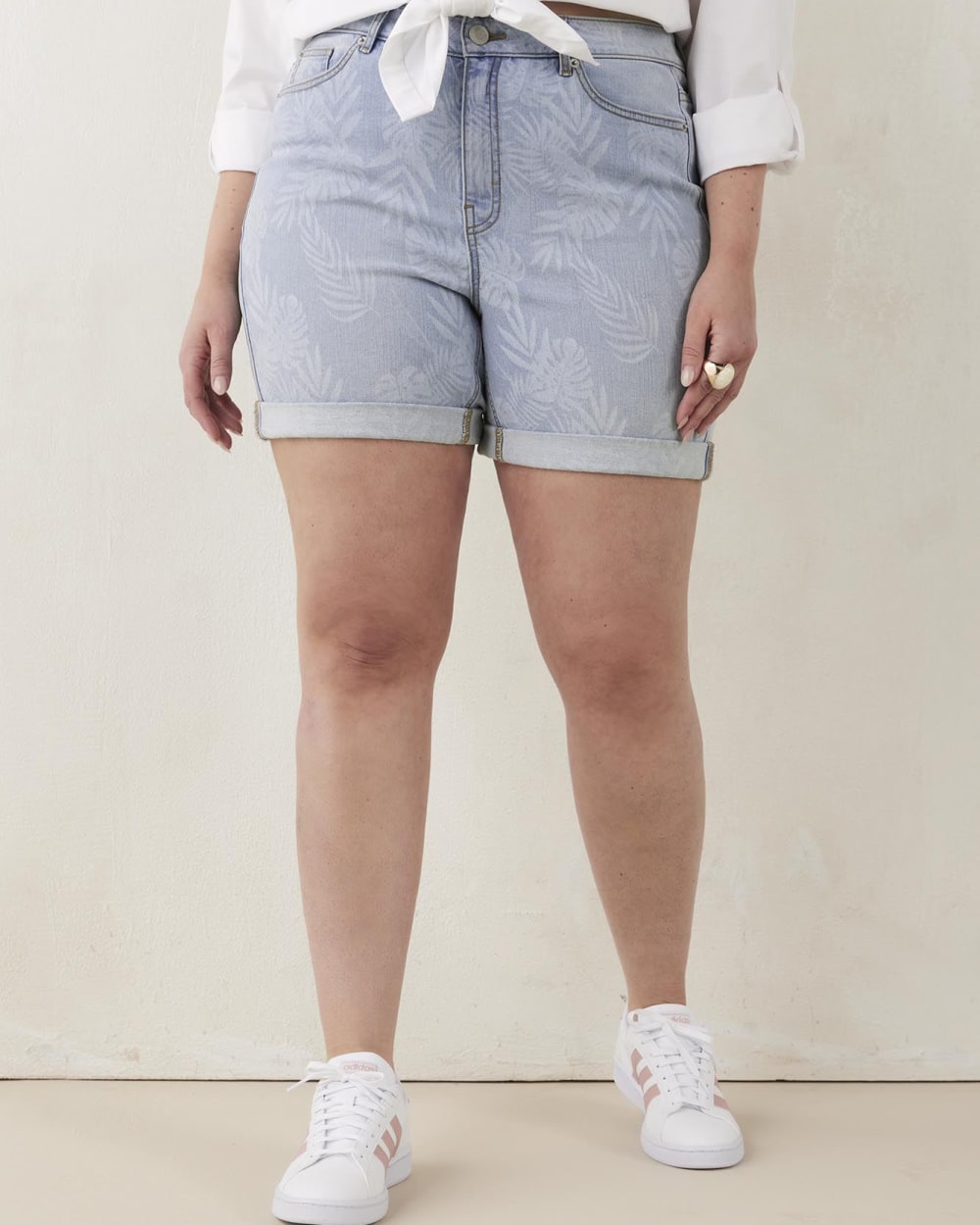 Responsible, Printed Rolled Cuff Denim Shorts, Light Wash - d/C JEANS