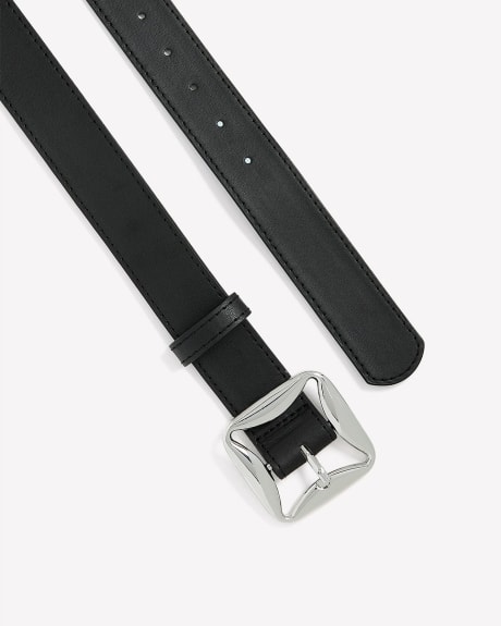Faux-Leather Belt with Square Buckle