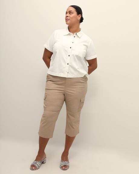 Pantalon capri en coton avec bande de taille côtelée