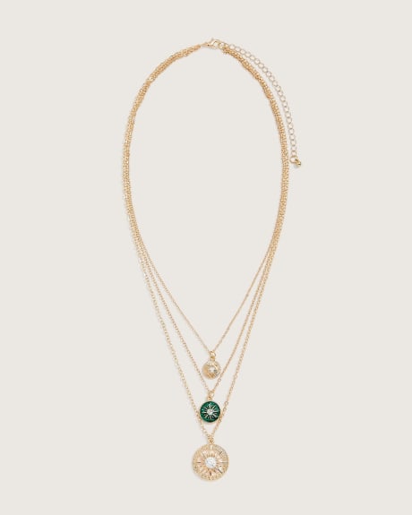 Three Layer Necklace With Medallion Pendant