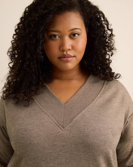 Dropped Shoulder Long-Sleeve V-Neck Top