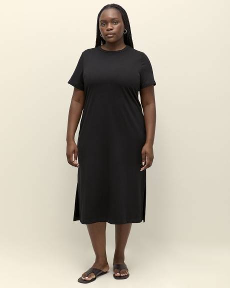 Black Crewneck Column Midi Dress