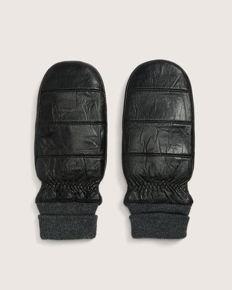 Leather Mittens with Rib Cuffs
