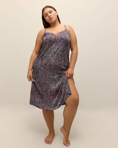 Zebra-Print Satin Nighty with Crisscross Strapping - Déesse Collection