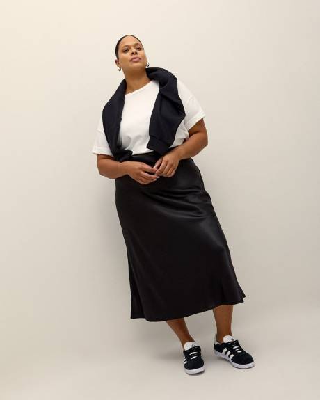 Black Satin Column Maxi Skirt