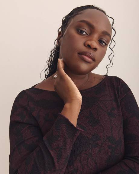 Boat-Neck Knit Top with Lettuce-Edge Sleeves - Addition Elle