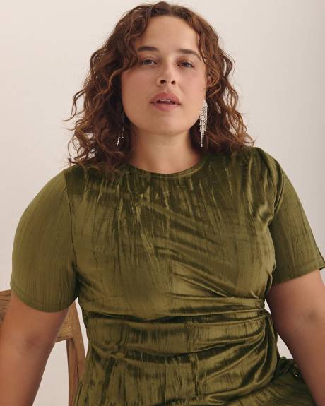 Velvet T-Shirt Dress with Side Knot