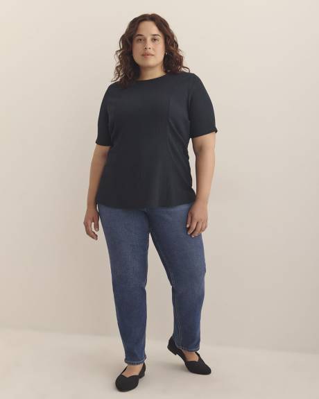 Princess-Cut Crewneck Flared Knit Top