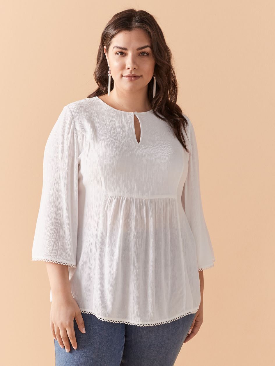 Solid Elbow Sleeve Blouse with Keyhole Front In Every Story Penningtons