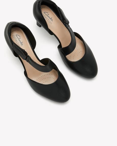 Chaussure à talon Ambyr Glow en cuir noir, pied large - Clarks