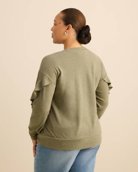 Haut &agrave; col rond et manches longues avec volants - Addition Elle