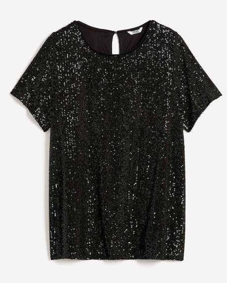 Short-Sleeve Sequins Swing Top