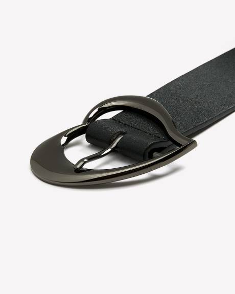 Black Faux-Leather Belt with Heart-Shaped Buckle