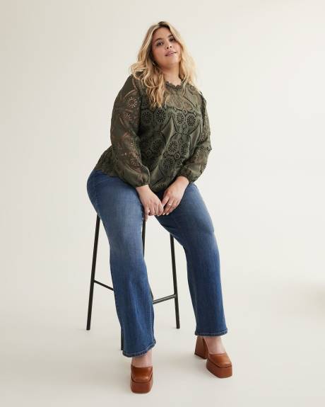 Crochet Blouse with Long Balloon Sleeves