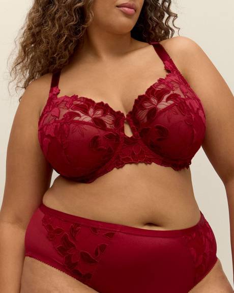 Soutien-gorge en dentelle de velours rouge, avec armatures - Déesse Collection