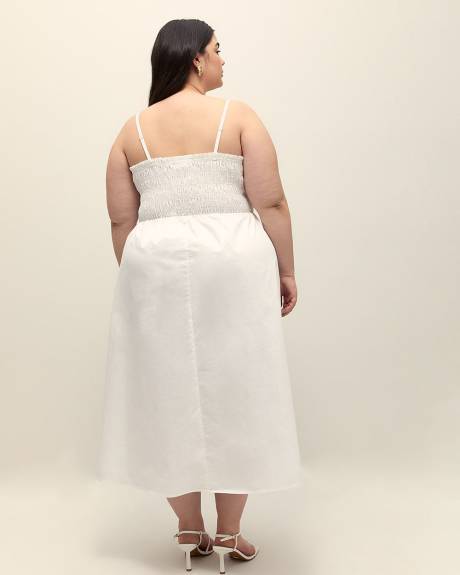 Poplin Smocked Midi Dress with Removable Straps