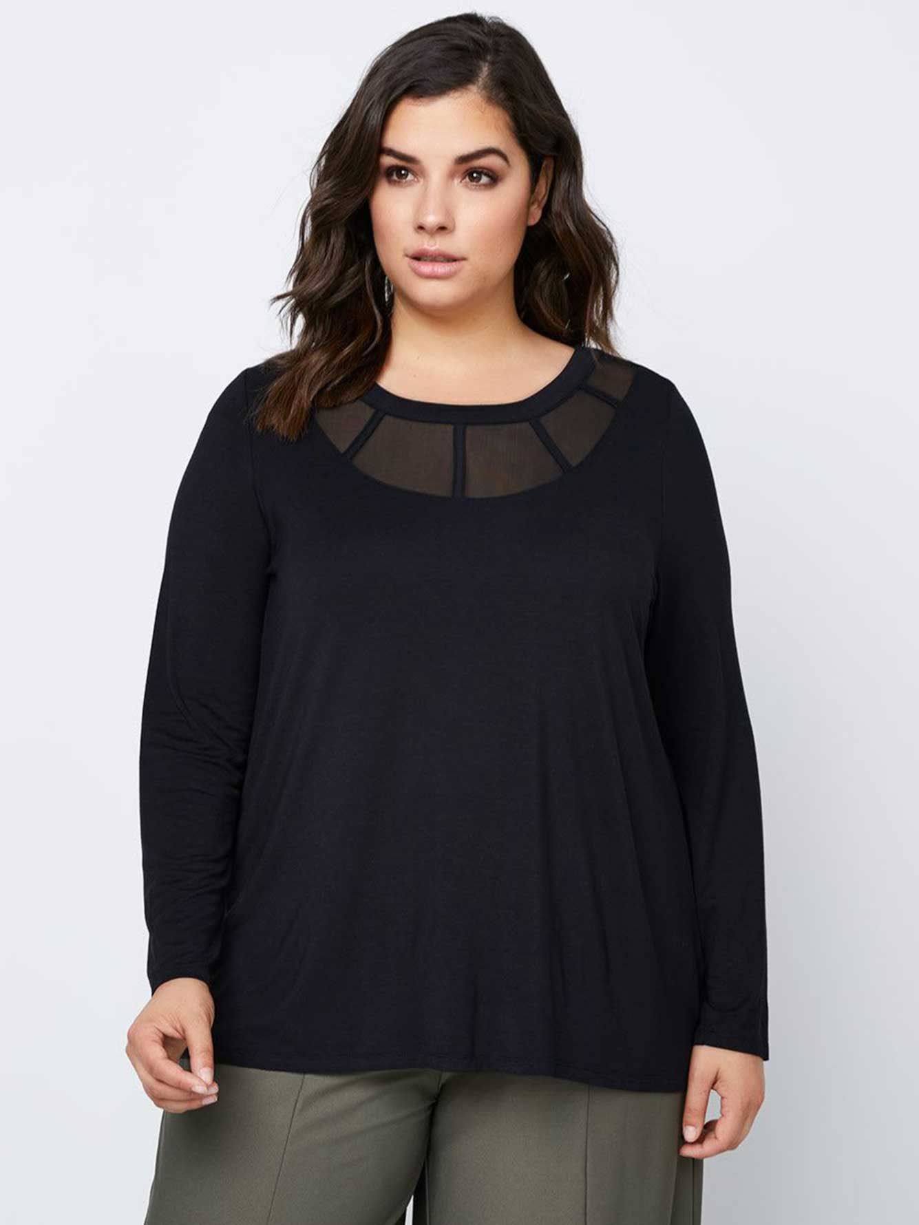 Crew Neck Top with Mesh Cut-Outs - In Every Story | Penningtons