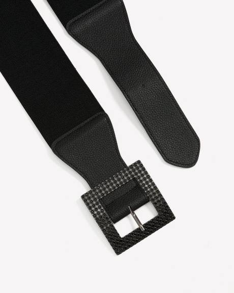 Black Wide Elastic Belt with Rhinestone Square Buckle | Penningtons
