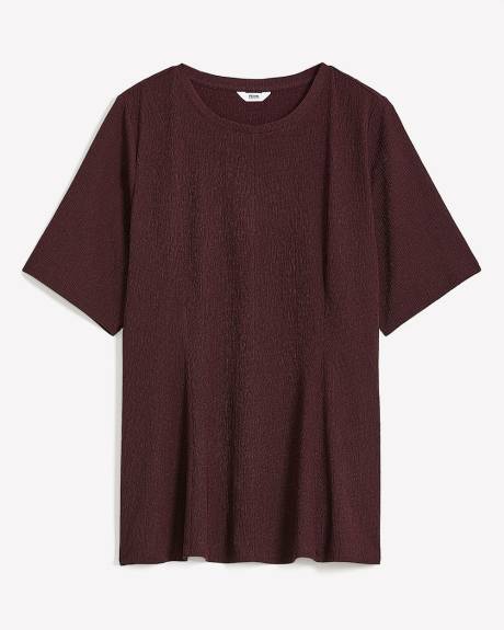 Princess-Cut Crewneck Flared Knit Top