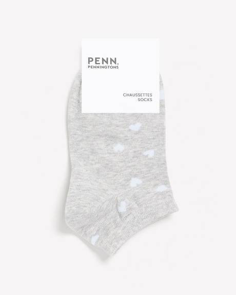 Grey Heart-Print Ankle Socks