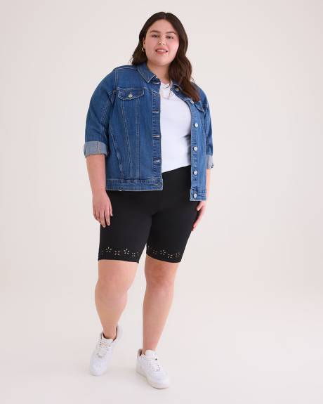 Black Bike Short with Embroidered Hem - PENN. Essentials