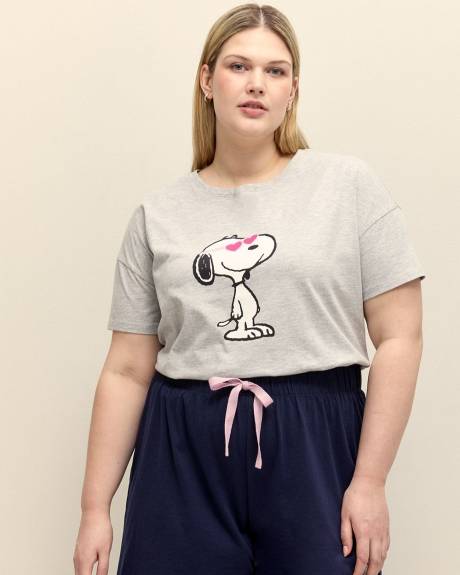 Haut de pyjama gris à manches courtes avec imprimé de Snoopy