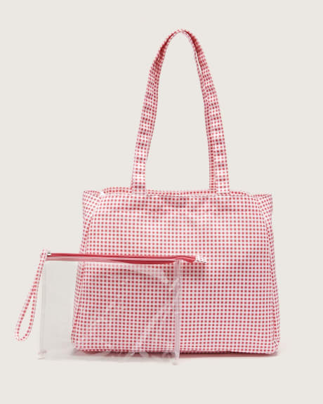 Sac fourre-tout carreauté avec pochette transparente amovible