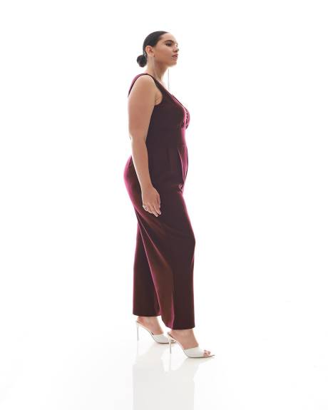 Maxi Wide-Leg Jumpsuit with V-Neckline - Addition Elle